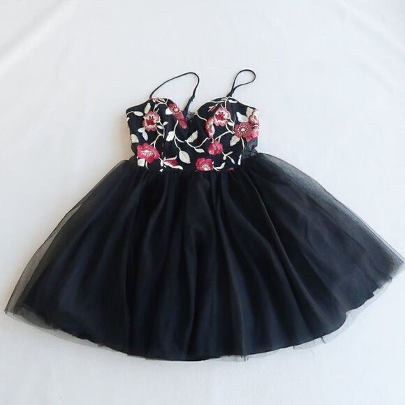 Social Code Embroidered and Tulle Mini Dress - Picture 1 of 12